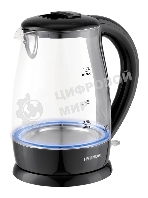 Чайник электрический Hyundai HYK-G2011 1.7 л, 2200 Вт, черный (корпус: стекло)