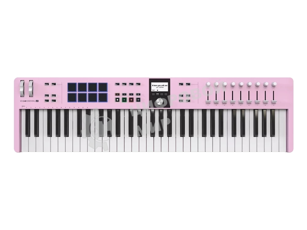 Клавиатура MIDI 231535 Arturia KeyLab Essential 61 mk3 Rose Quartz 61 клавиша, LCD дисплей, 9 энкодеров, 8 пэдов, 9 фейдеров, 12 кнопок управления, колеса высоты тона и модуляции, 1/4