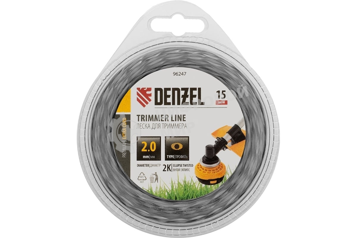 Леска для триммера Denzel двухкомпонентная эллипс, 2,0мм х 15м, блистер EXTRA CORD