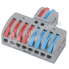 Клемма Rexant СМК 2х4 проходная разветвительная 2 полюса, с монтажной площадкой (1 ввод, 4 вывода на полюс) (25 шт/уп)