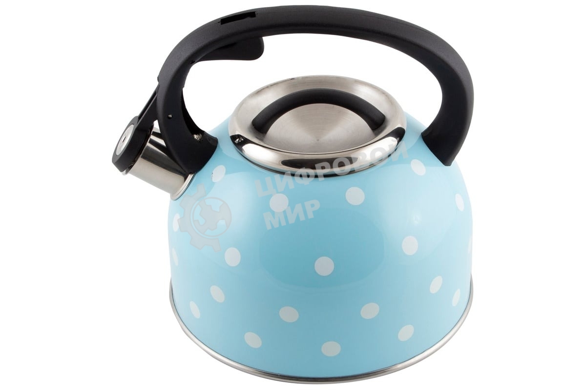 Чайник для плиты со свистком MALLONY Maestria 2,5 л, голубой в белый горошек, из нержавеющей стали