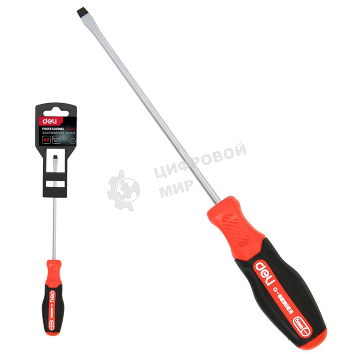 Отвертка шлицевая Deli DL3441 SL3x100мм сталь S2, матовый стержень, двухкомпонентная прорезиненная рукоять