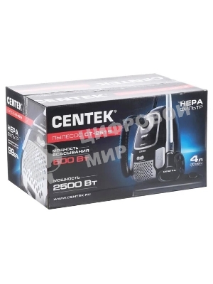 Пылесос Centek CT-2519 черный/хром, 500/2500 Вт, уборка сухая, пылесборник мешок 4 л