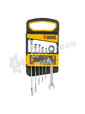 Набор ключей комбинированных трещоточных Denzel 6-17 мм, 6 шт., CrV, матовый хром