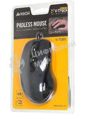 Мышь проводная A4Tech N-708X серый глянец/черный, 1600 dpi, USB, кнопки - 6