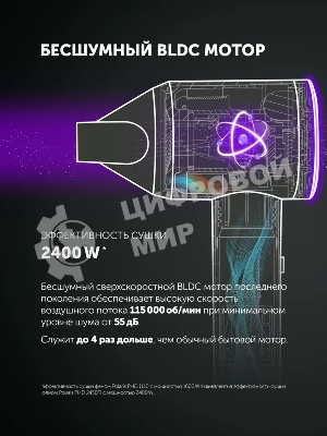 Фен Polaris PHD-1110 графитовый, 1600 Вт, ионизация