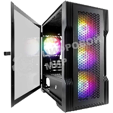 Компьютерный корпус 1STPLAYER TRILOBITE T3 черный mATX, TG 4x 120мм LED fans inc. T3-BK-4F1
