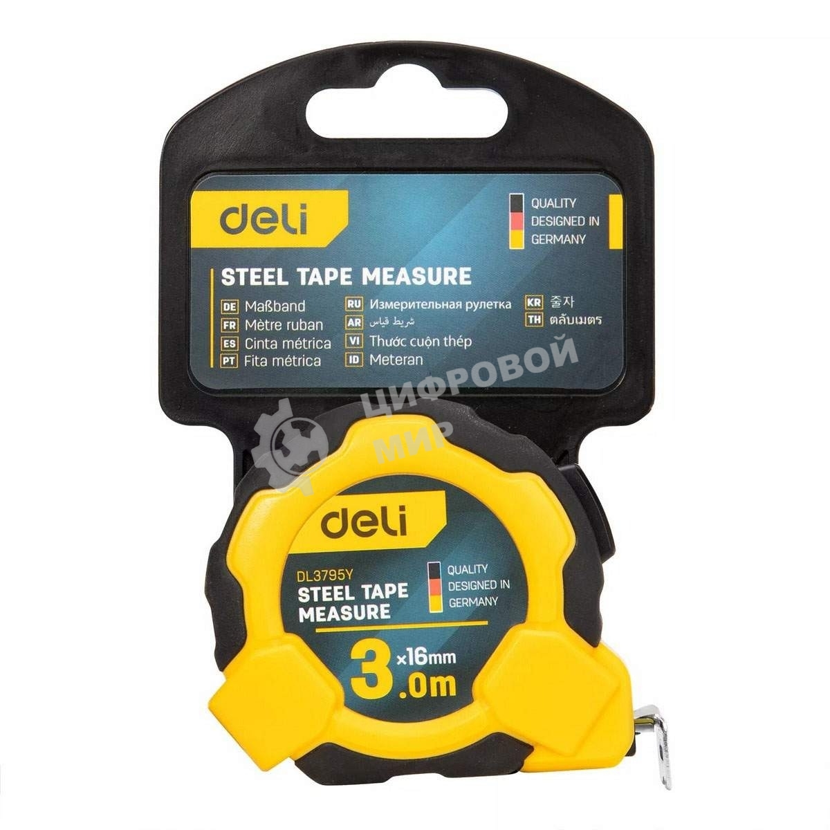 Рулетка Deli DL3795 3мx16мм, Автостоп, ударопрочный корпус, метрическая