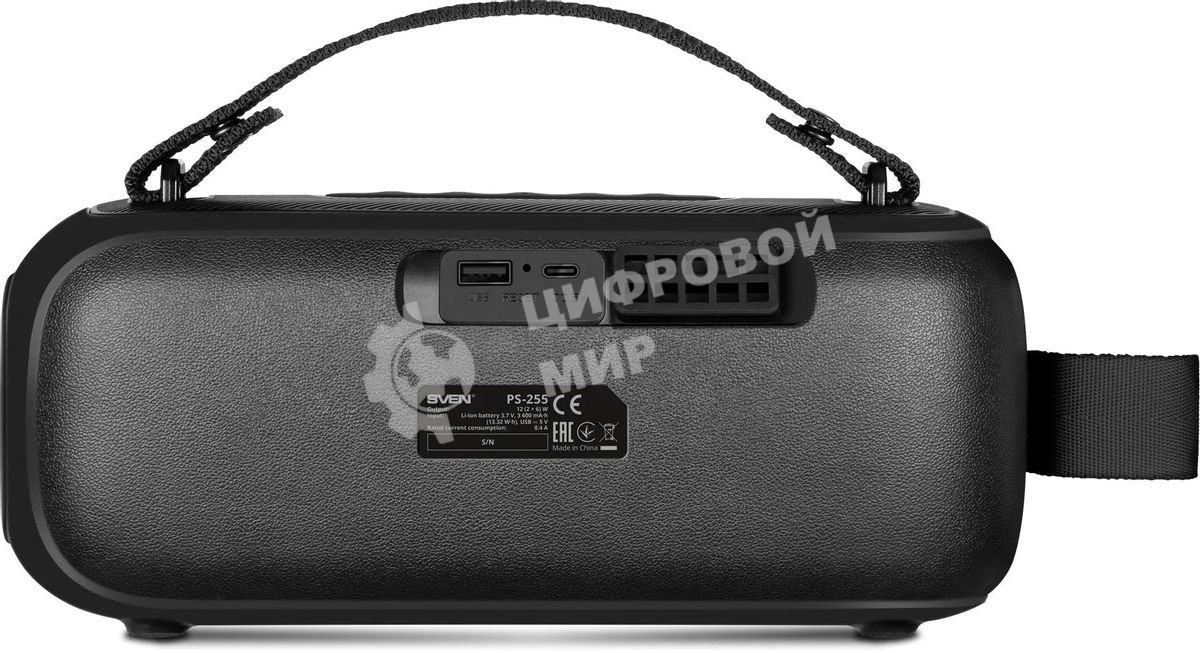 Колонка портативная Sven PS-255 черный 12W 1.0 BT 3600mAh (SV-022563)