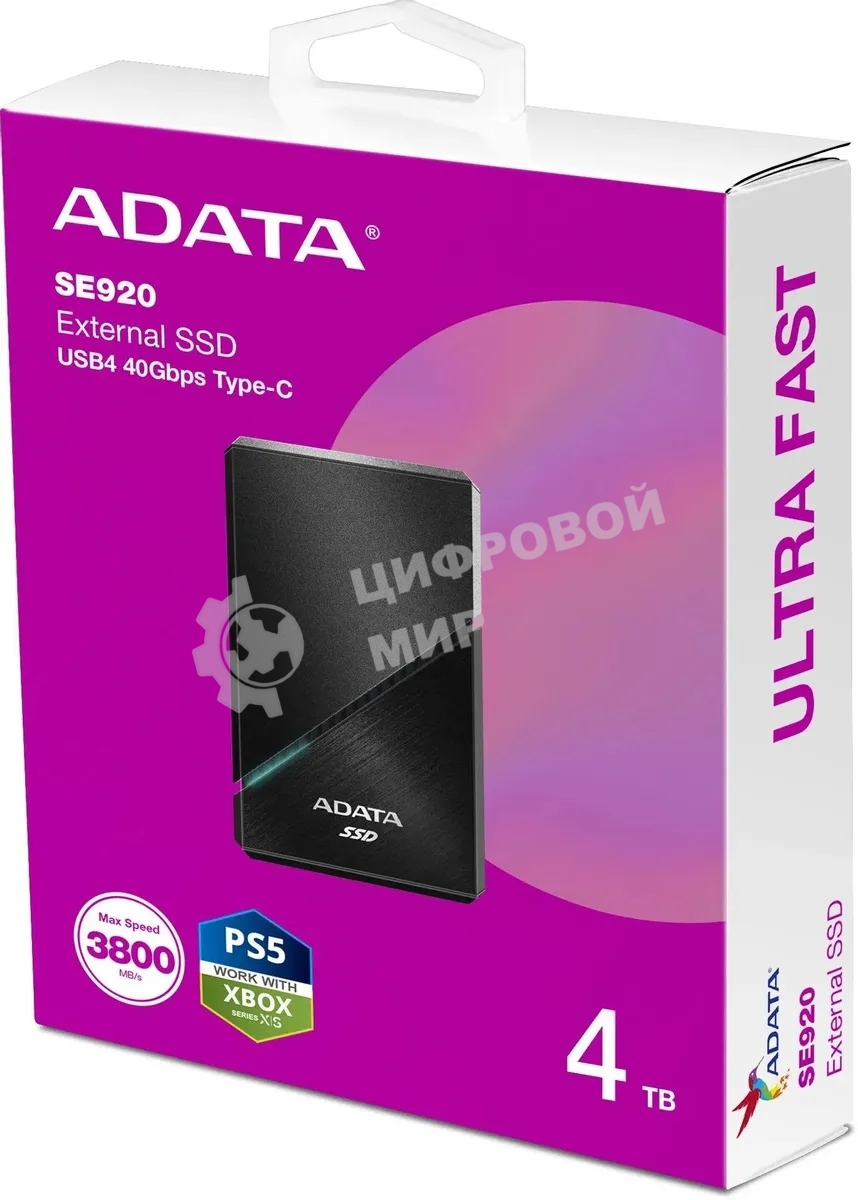 Внешний SSD ADATA SE920, 4TB, USB 4 Type-C, R/W 3800/3700, черный