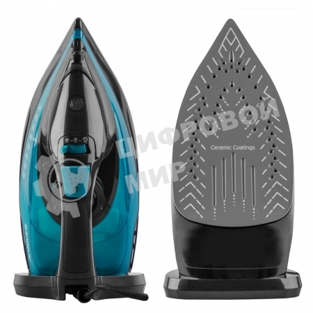 Утюг электрический Endever Delta-227 черный/лазурно-синий, 2400 Вт, подача пара 50 г/мин, паровой удар 150 г/мин, 10 шт/уп