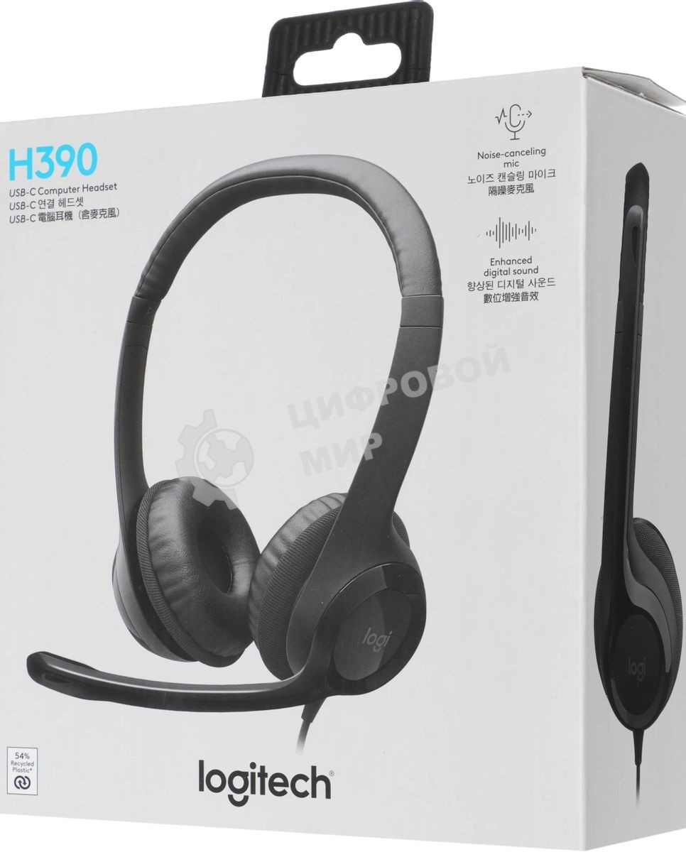 Гарнитура проводная Logitech Headset H390 USB черный