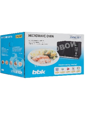 Микроволновая печь BBK 25MWC-991T/B черный/серебристый, 25 л, 900 Вт, переключатели - кнопки, поворотный механизм