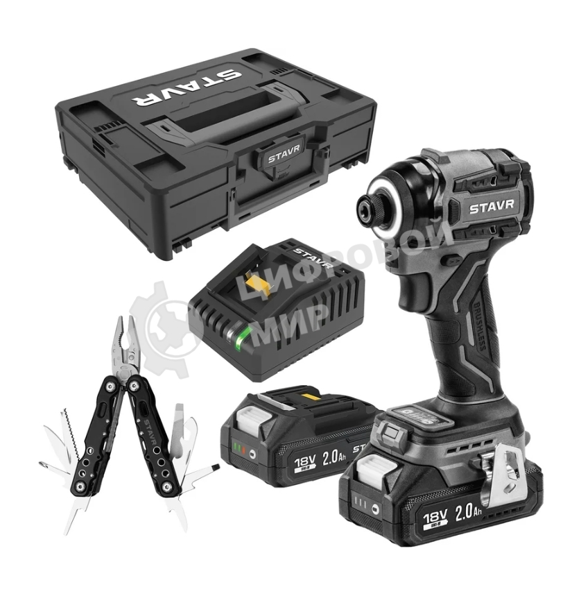 Дрель-шуруповерт СТАВР SID 18BL-200V-2K, 18 В, 2 Ач, 200 Нм, бесщеточный, ударный