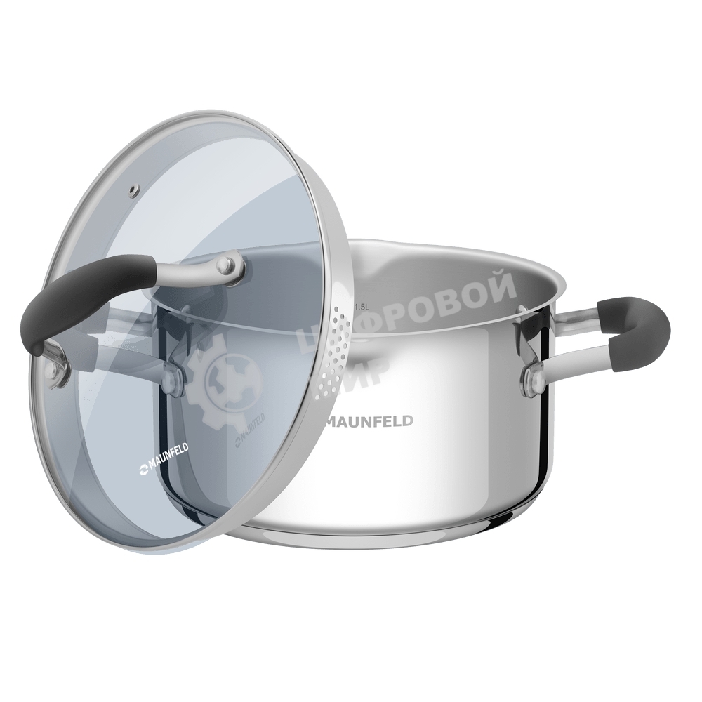 Кастрюля Maunfeld LAURA MCS22S08GR из нержавеющей стали со стеклянной крышкой, 18 см, 2,2 л.