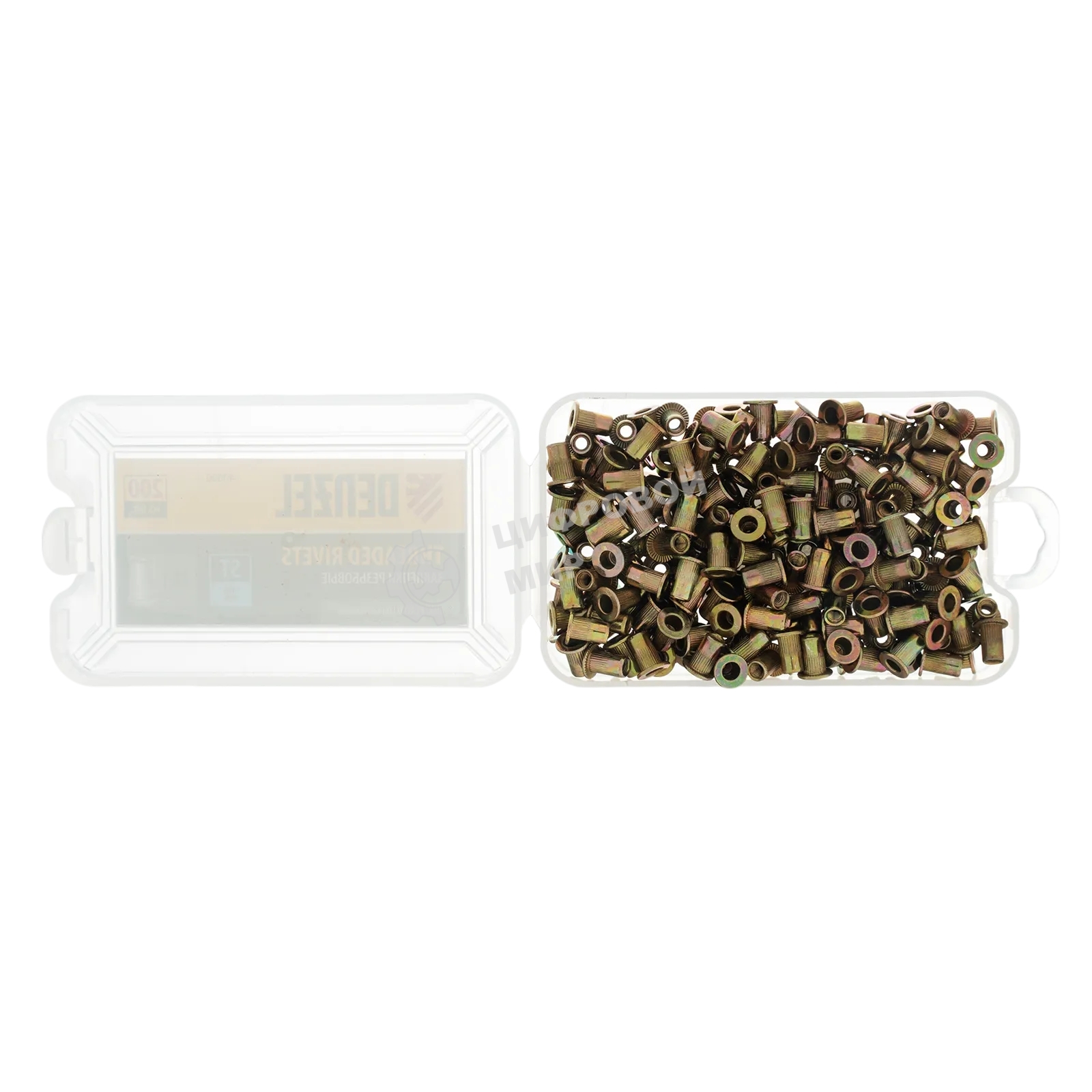 Заклепки резьбовые Denzel стальные, оцинкованные, М3, пластиковый кейс, 200 шт.