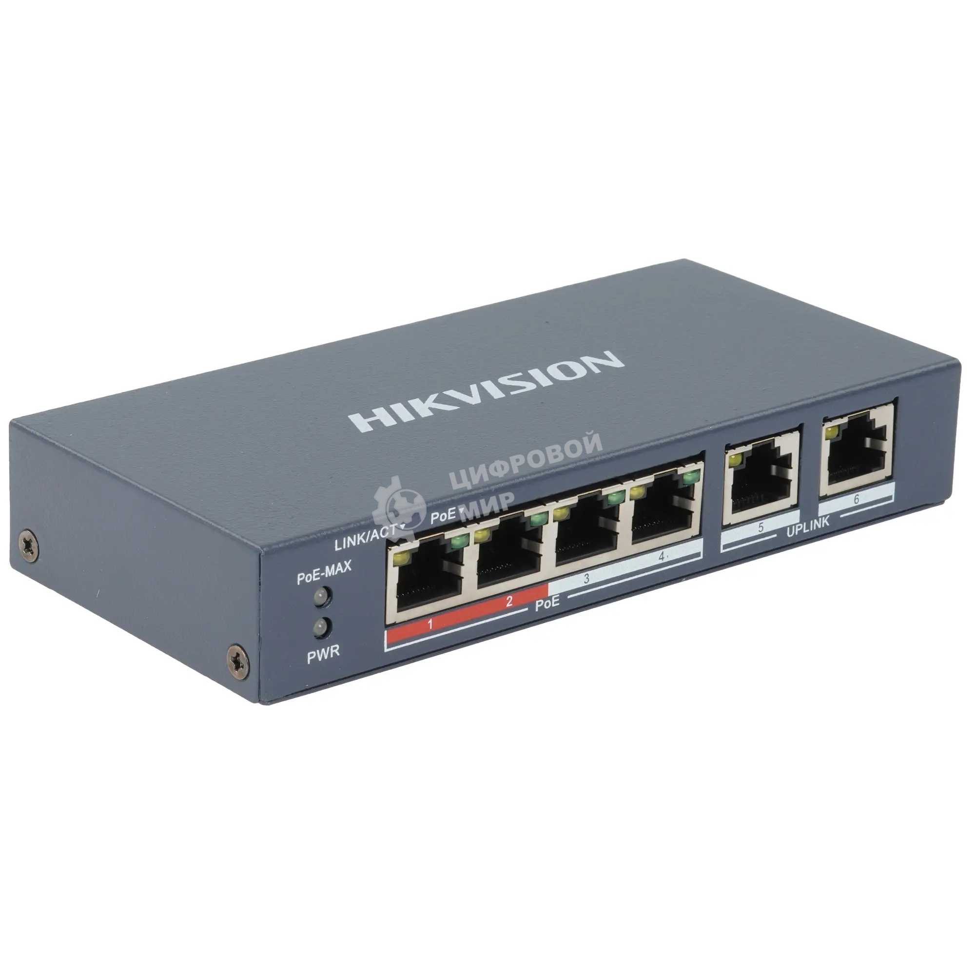 Коммутатор Hikvision DS-3E0106P-E/M(B), 4×100 Мбит/с PoE + 2×100 Мбит/с, неуправляемый