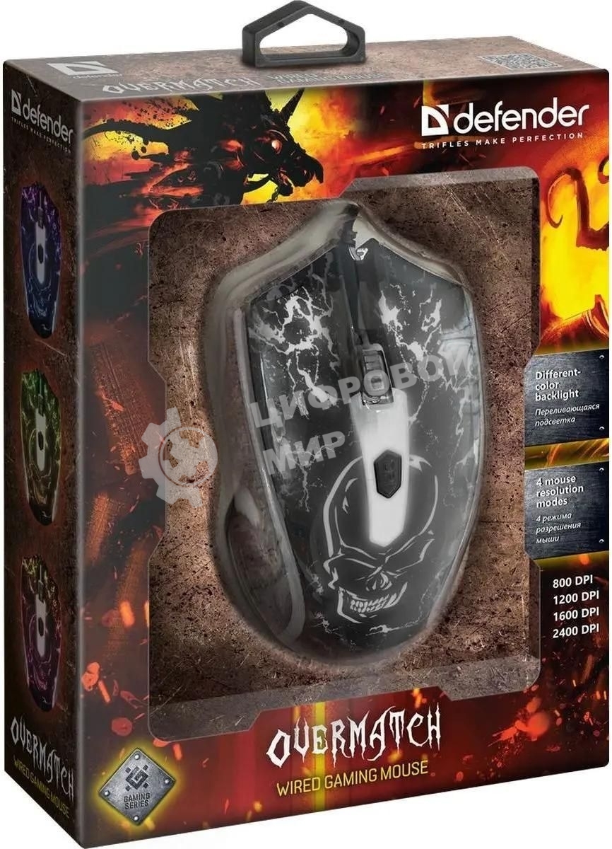 Мышь проводная Defender Overmatch GM-069 черный, 2400 dpi, USB, кнопки - 4