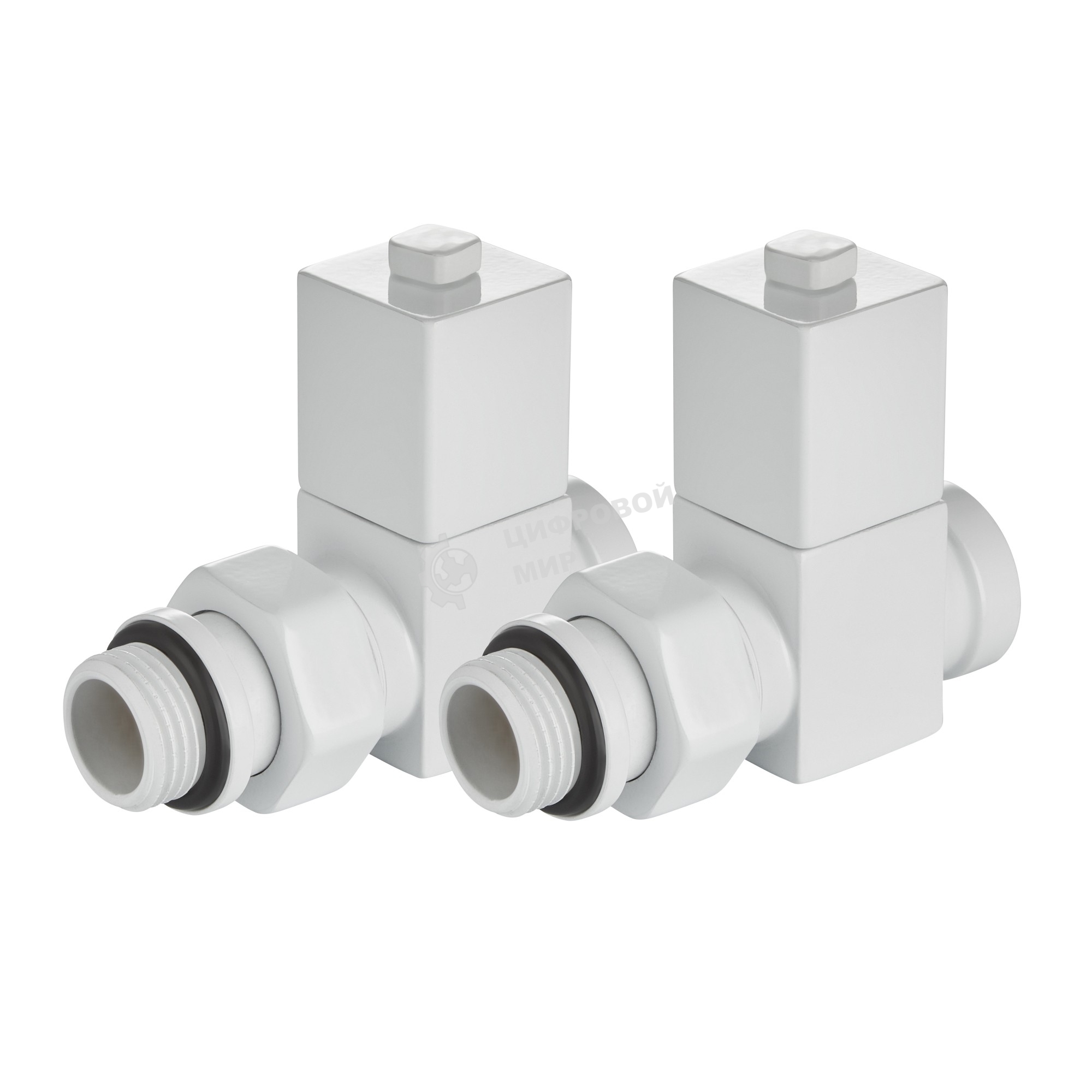 Набор дизайн-вентилей Royal Thermo CUBE, прямой (белый) 1/2