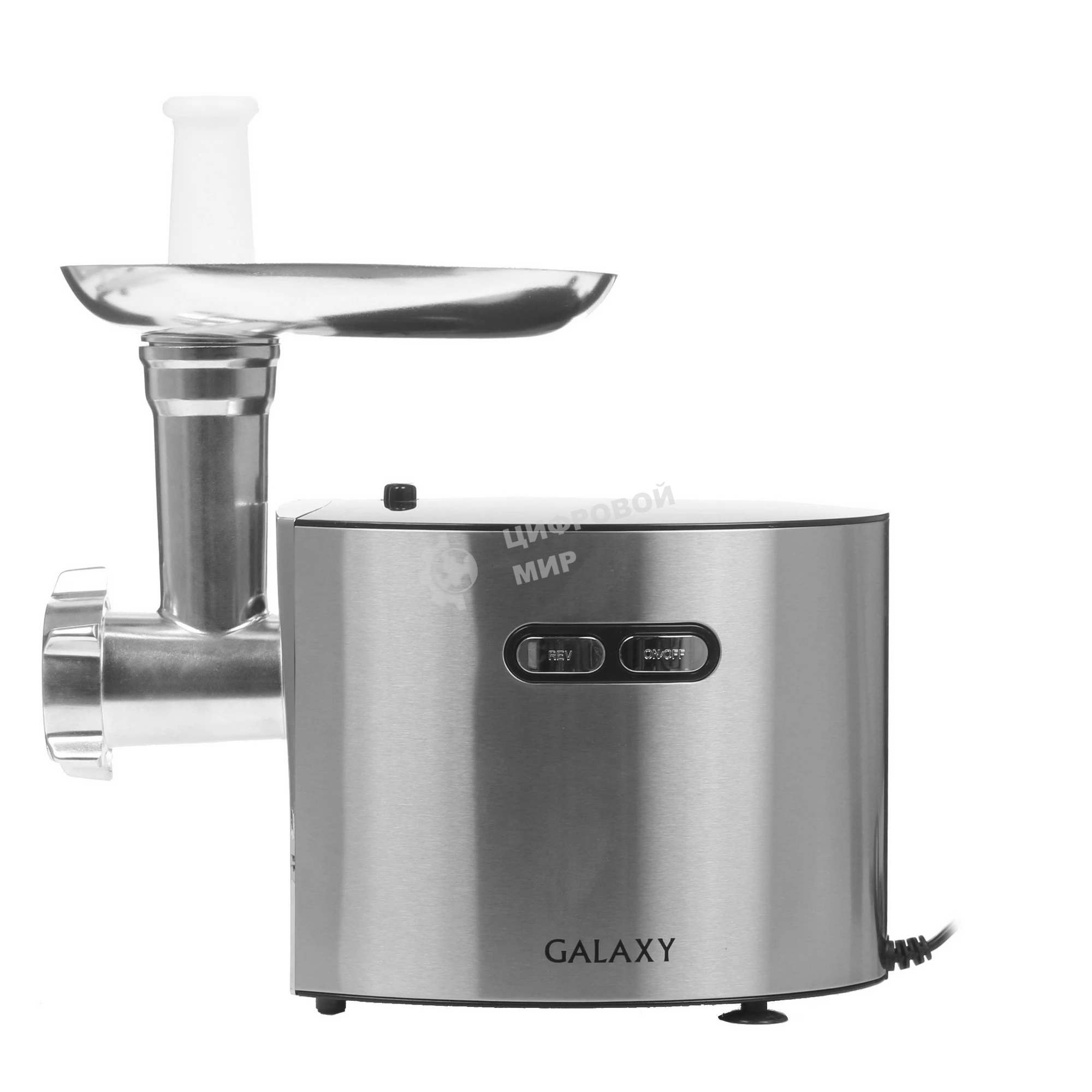 Мясорубка электрическая Galaxy Line GL 2400 серый, 1200 Вт, 1.3 кг/мин, реверс, защита от перегрузки, металлический лоток, насадки - 5