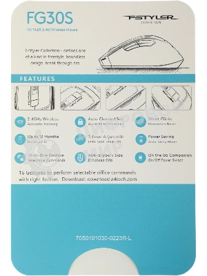 Мышь беспроводная A4Tech Fstyler FG30S серый/оранжевый, 2000 dpi, радиоканал, USB, кнопки - 6