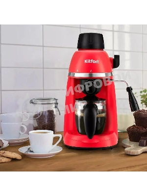 Кофеварка капельная Kitfort КТ-760-1 красный/черный, молотый кофе, 240мл, 800Вт, 3,5 бар