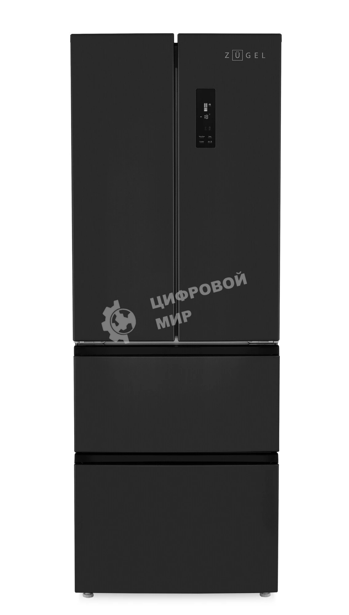 Холодильник Zugel ZRFD361B черный трехкамерный 224/113л морозилка снизу, No Frost, Side by Side
