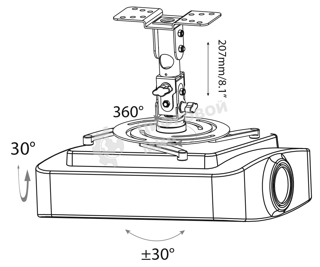 Кронштейн для проектора Cactus CS-VM-PR04-BK черный макс.10кг настенный и потолочный поворот и наклон