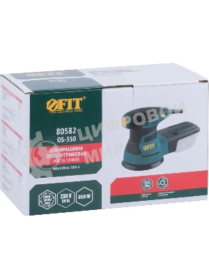 Шлифмашина эксцентриковая FIT OS-350, 350 Вт, 3000-13000 об/мин, 125 мм, 1,5 кг, липучка, пластик. контейнер, коробка