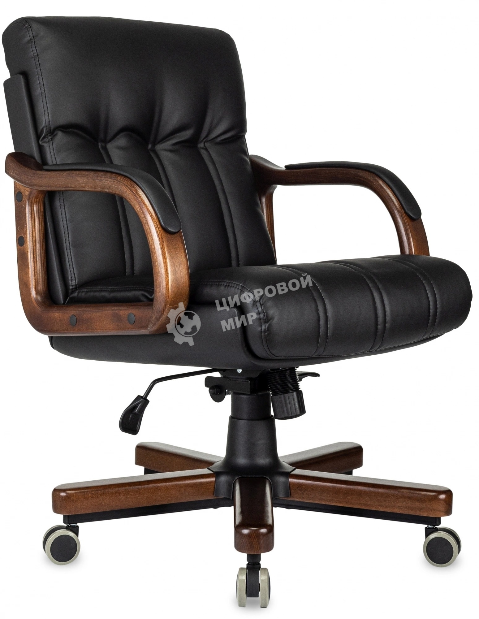 Кресло руководителя Бюрократ T-9932W-LOW-Eco черный, эко.кожа, низк.спин. крестов. металл/дерево