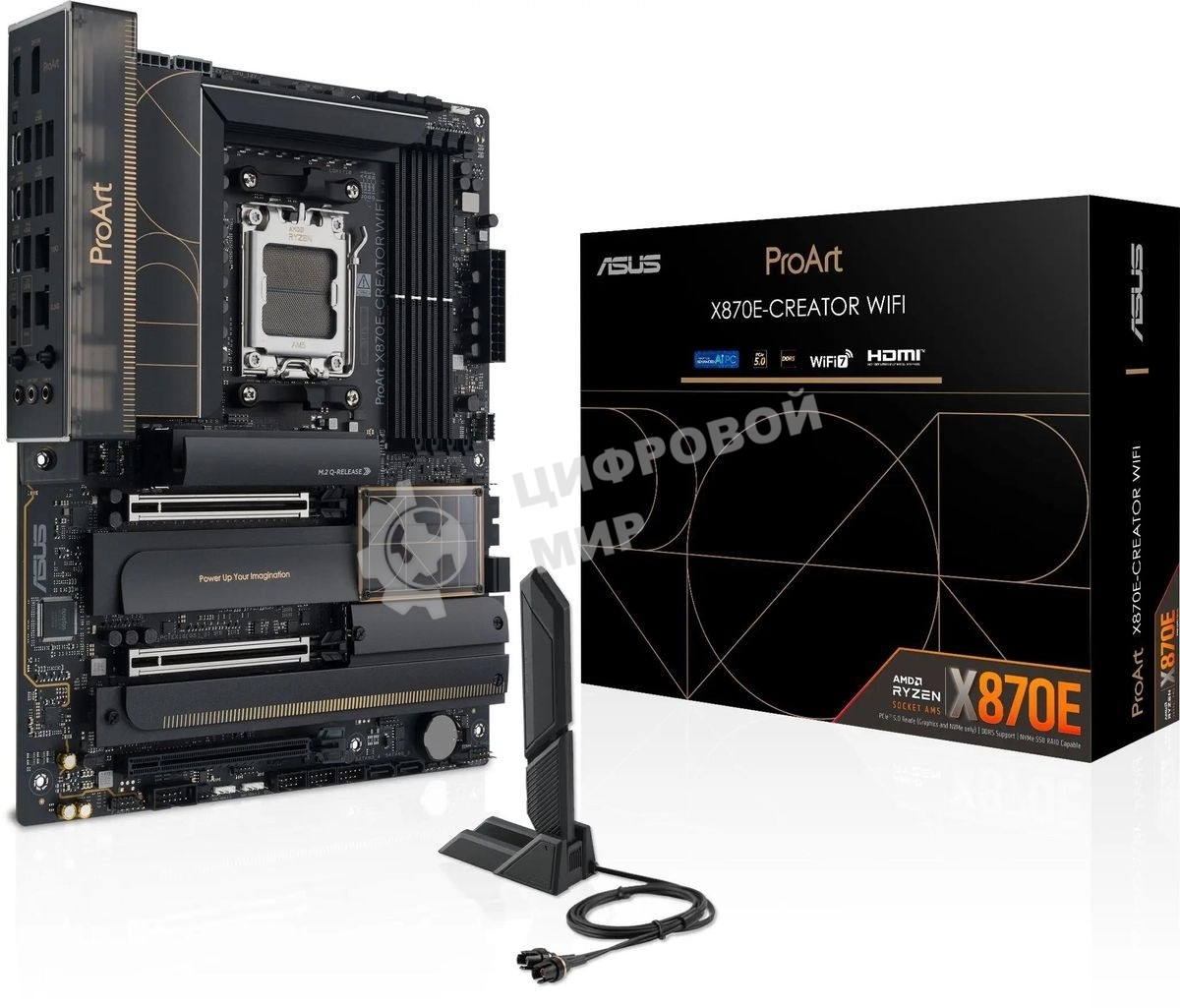 Материнская плата ASUS PROART X870E-CREATOR WIFI, AM5, AMD X870E, 4xDDR5, 4xSATA, 4xM.2, 2xPCIe 5.0 x16, 1xPCIe 4.0 x4, 2xUSB-C 40Gbps, 1xUSB-C 20Gbps, 7xUSB-A 10Gbps, 1xUSB-A 2.0, 1xDP (v1.4), 1xHDMI (v2.1), 1x10Gb LAN, 1x2.5Gb LAN, Wi-Fi 7, Bluetooth 5.