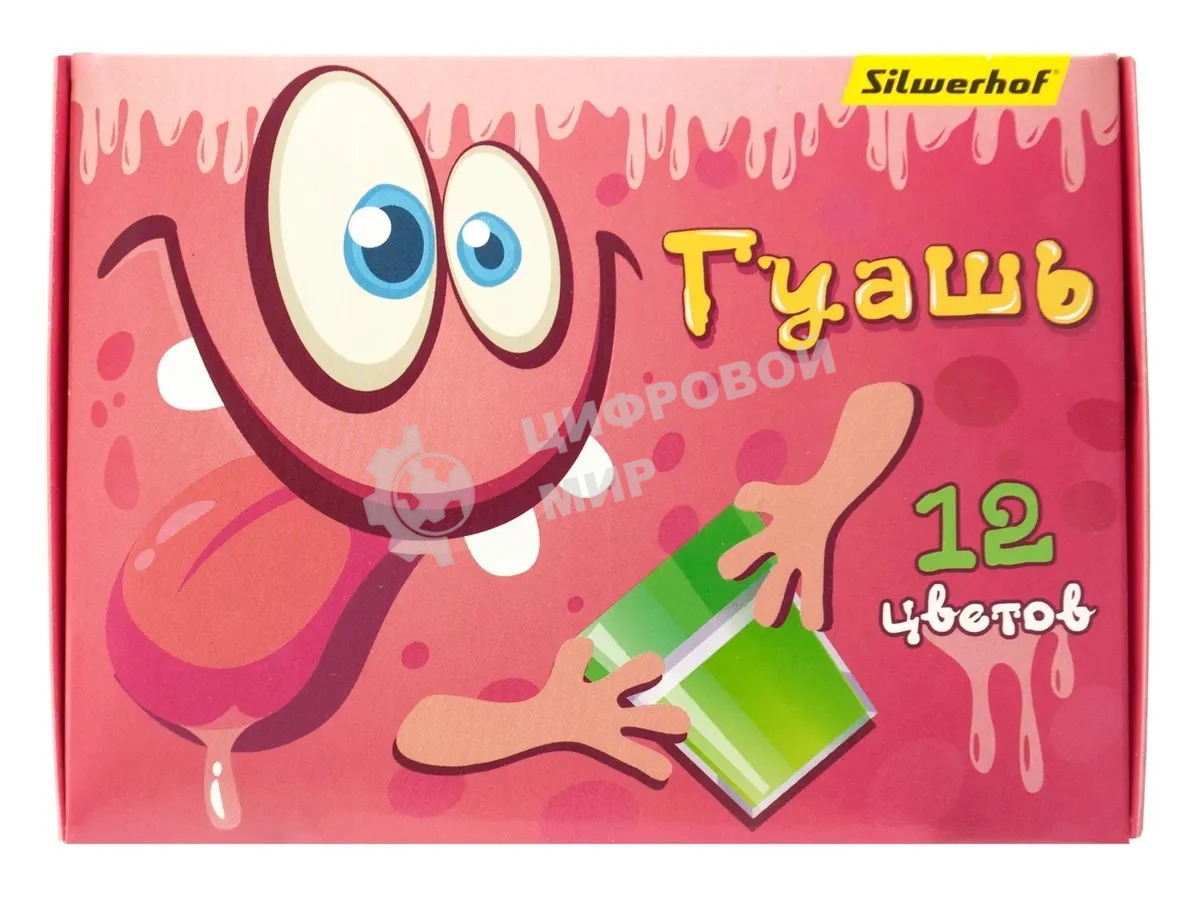 Гуашь Silwerhof Монстрики, 12 цветов, баночка, 20 мл, картонная коробка