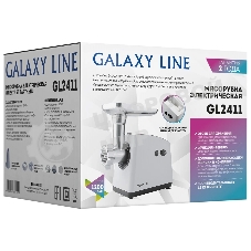 Мясорубка электрическая Galaxy GL 2411 белый, 1200 Вт, 1.3 кг/мин, реверс, защита от перегрузки, металлический лоток, насадки - 5