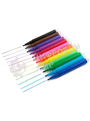 Фломастеры Silwerhof Веселые друзья 8мм 88мм, круглый корпус, вентилируемый колпачок, 12 цветов, пакет с европодвесом