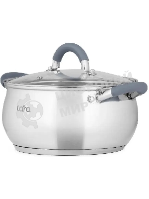 Кастрюля LARA LR02-483 BELL 22x12,5 см, 4,7 л, нержавеющая сталь 316L (хром/никель/молибден), индукционное дно, силиконовая ручка, стеклянная крышка