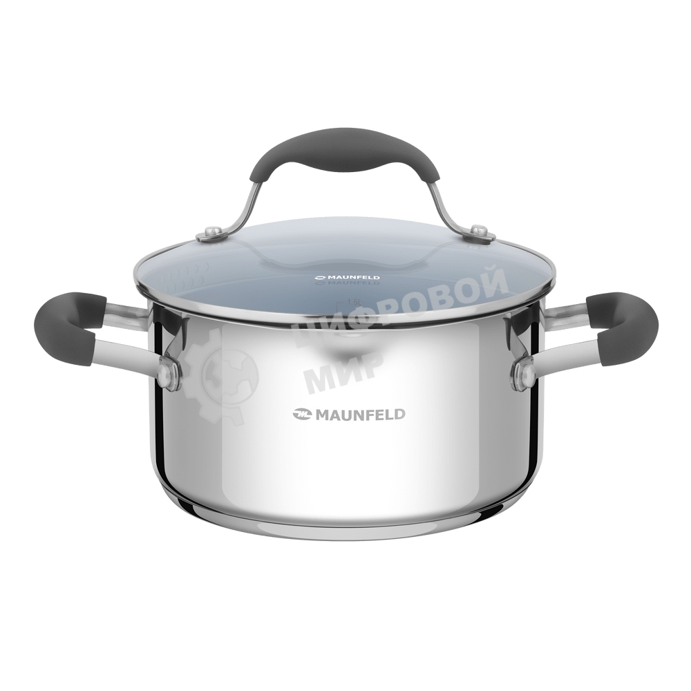 Кастрюля Maunfeld LAURA MCS22S08GR из нержавеющей стали со стеклянной крышкой, 18 см, 2,2 л.
