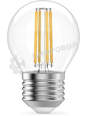 Лампа светодиодная филаментная Gauss Filament 8Вт цок.: E27 шар св. свеч. бел. нейт. (упак.: 10 шт)