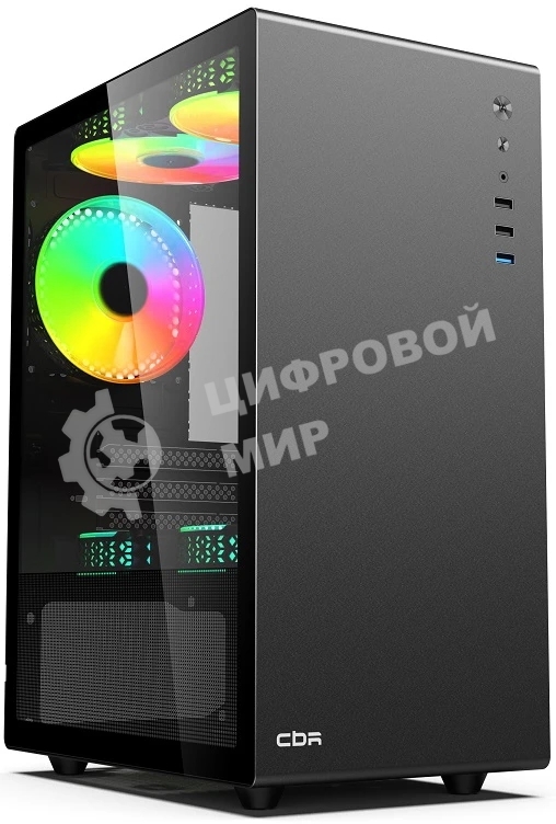 Компьютерный корпус CBR mATX Minitower V500, без БП, 1хUSB 3.0, 2хUSB 2.0, HD Audio+Mic, закаленное стекло, черный [PCC-MATX-V500-WPSU