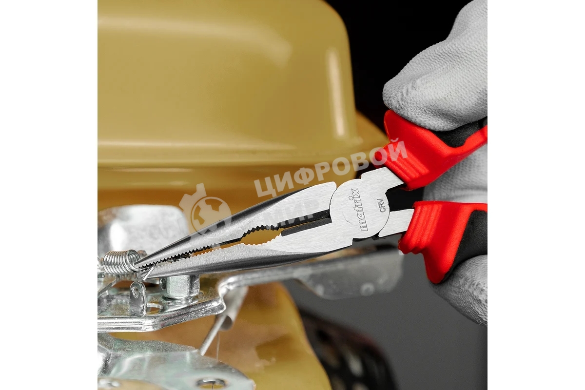 Длинногубцы прямые Matrix, 160 мм, хром-ванадий, двухкомпонентные рукоятки