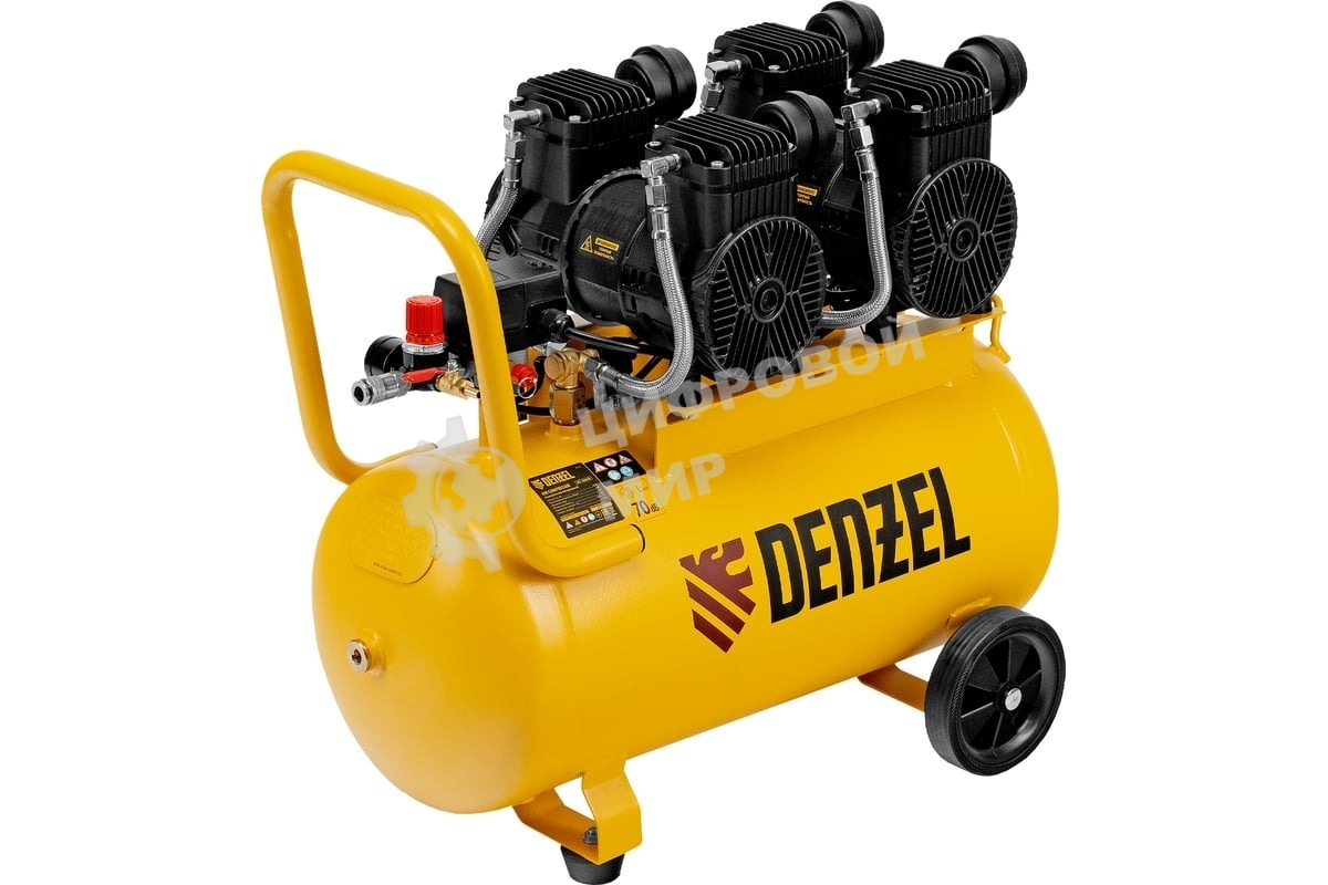 Компрессор безмасл. малошумный DLP -3000/50, 3 кВт, 2х1,5 кВт,50 л, 2850 об/мин,500 л/мин Denzel