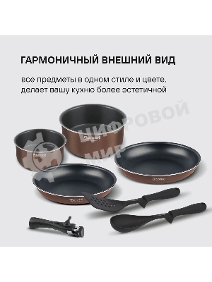 Набор посуды Rondell Kortado7 предм. (сковорода 26х5,5, сковорода 28х5,5, ковш 16х8, кастрюля 20х9,5, съемная ручка