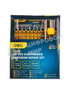 Набор прецизионных отвертокDeli DL1033D 33 предмета Материал Cr-V. Пластиковый кейс.