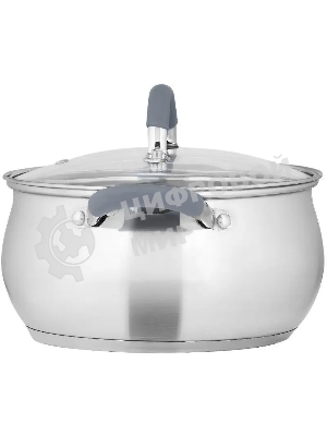 Кастрюля LARA LR02-483 BELL 22x12,5 см, 4,7 л, нержавеющая сталь 316L (хром/никель/молибден), индукционное дно, силиконовая ручка, стеклянная крышка