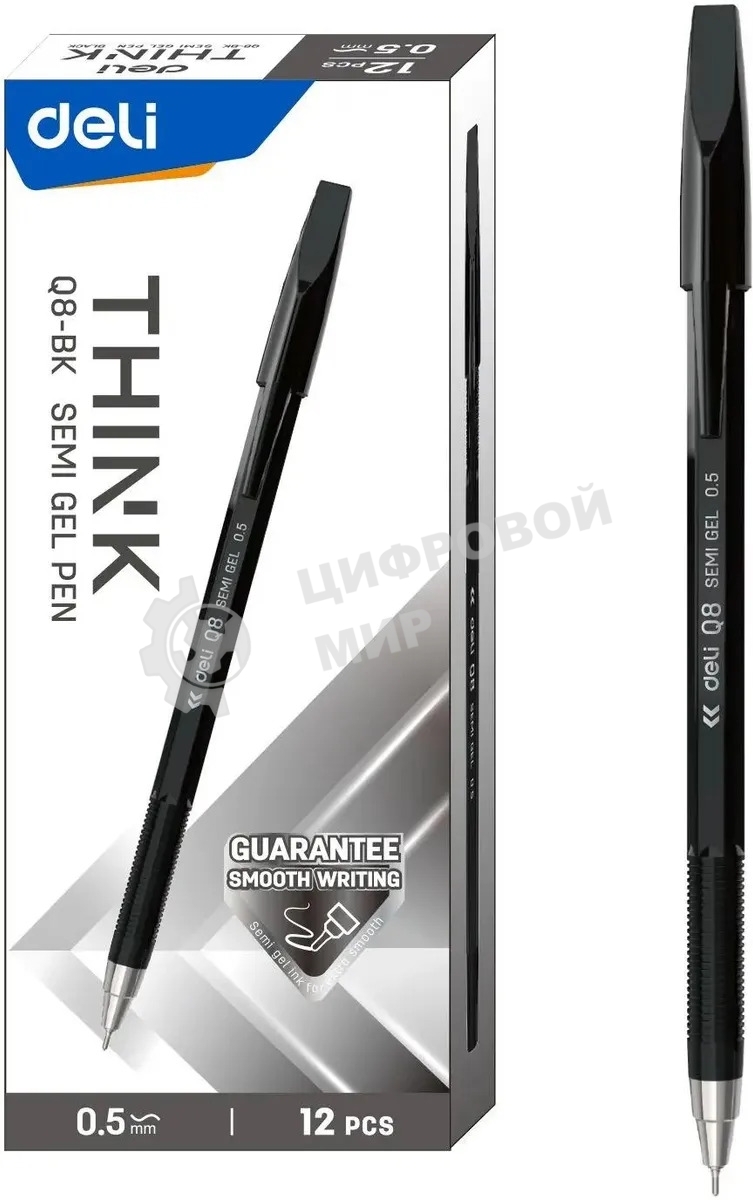 Набор ручек шариковых Deli Think EQ8-BK, черные чернила (12шт), линия 0.5мм