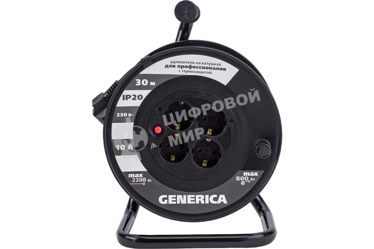 Удлинитель на катушке 4х30 м 2P+PE 10А УК30 с термозащ. 3х1.0 кв.мм GENERICA IEK WKP10-10-04-30-G