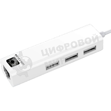 Кабель-адаптер 5bites UA2-45-06WH USB2.0, 3*USB2.0, RJ45 100MB, белый