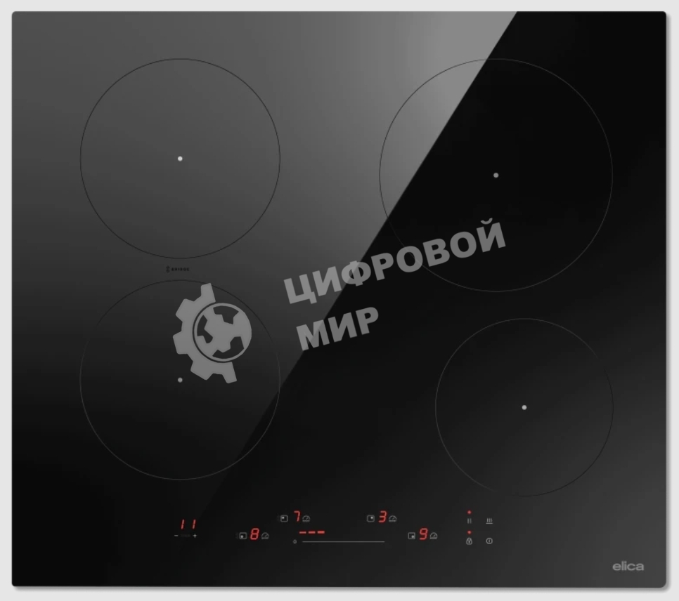 Индукционная варочная панель Elica, 60 см, слайдерное управление, 4 конфорки, таймер, режим подогрева, пауза, Bridge zone, защита от детей, черный