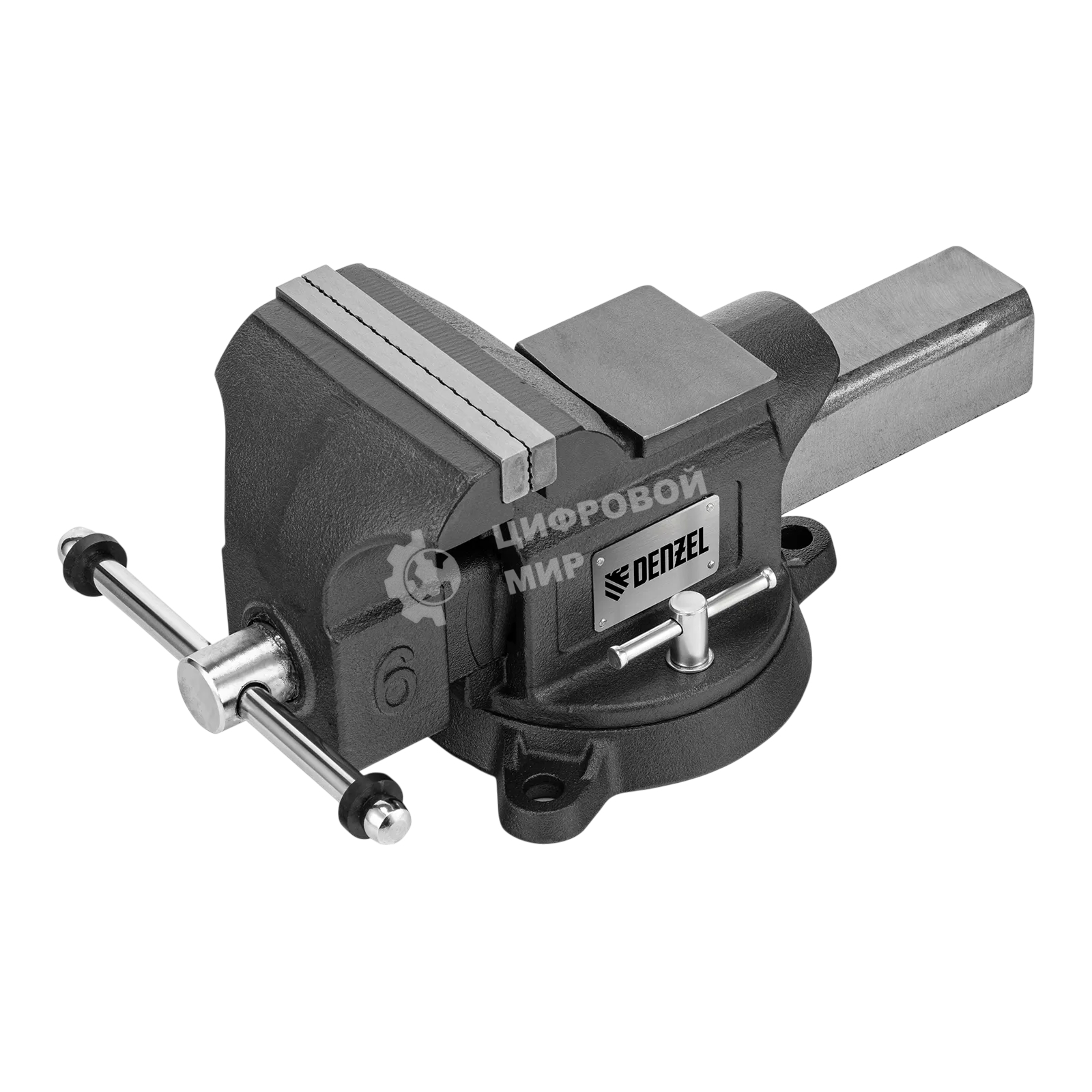 Тиски слесарные Denzel BVH-150 150 мм, поворотные, стальная направляющая, с наковальней