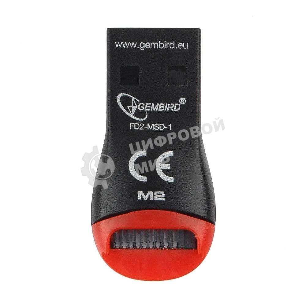 Кард-ридер Gembird FD2-MSD-1/черный-красный/Micro SD/SDHC/USB 2.0/пластик
