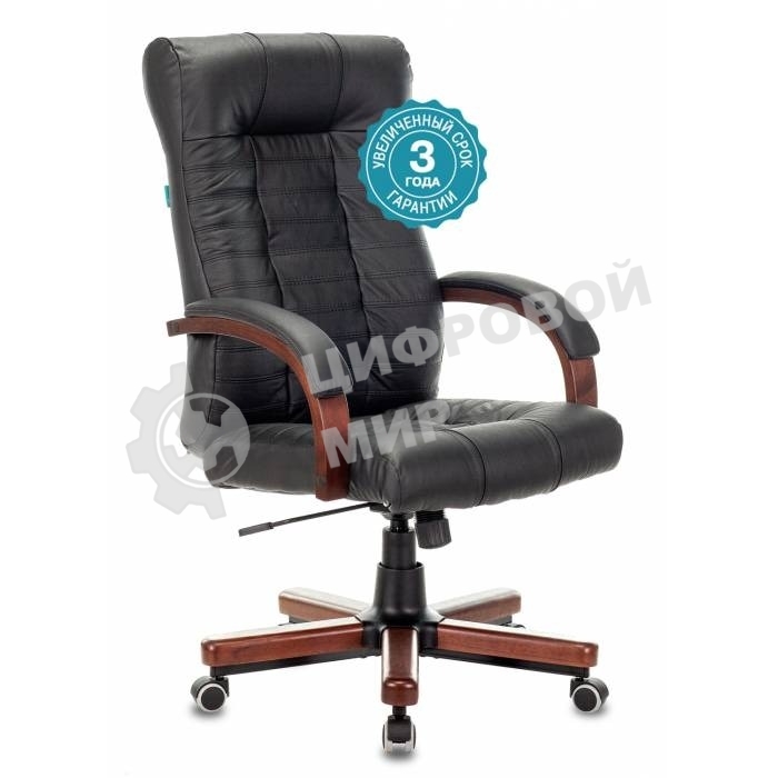 Кресло руководителя Бюрократ KB-10WALNUT/B/LEATH черный, кожа, крестовина дерево
